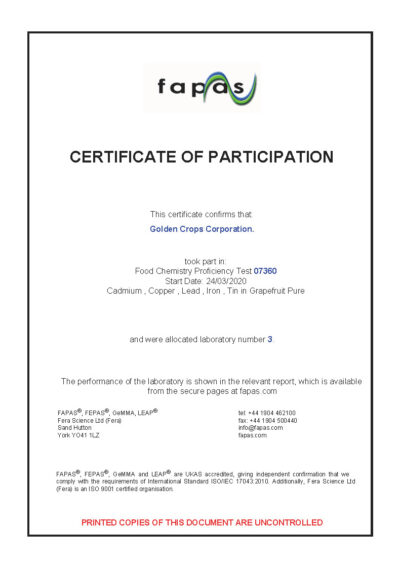 FAPAS 實驗室檢測能力認證